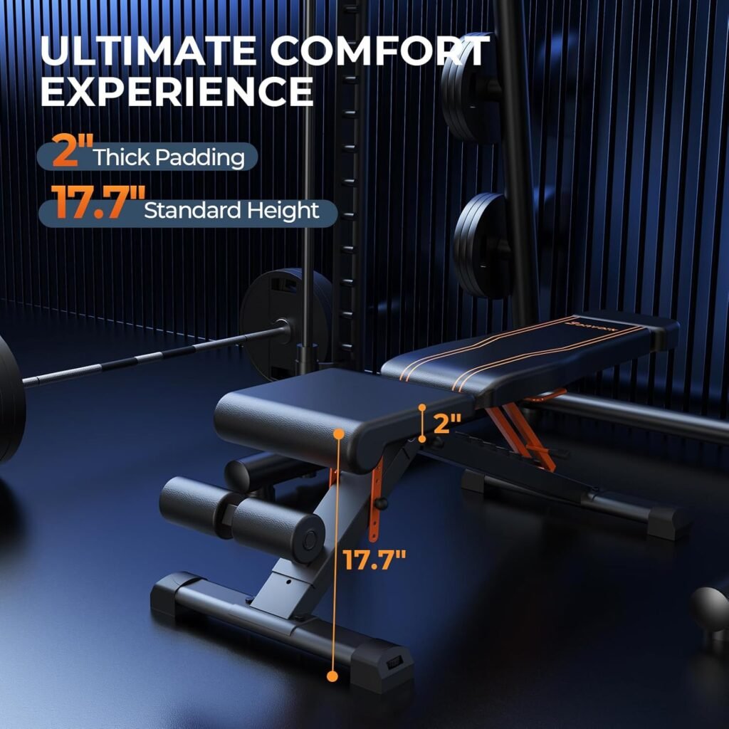 900/1000LBS Adjustable Weight Bench - Bonvork Foldable Workout Bench Press with 80 X 40MM Heavy Duty Steel for Home Gym,Incline Decline Strength Training Bench for Full Body Exercise with Fast Folding