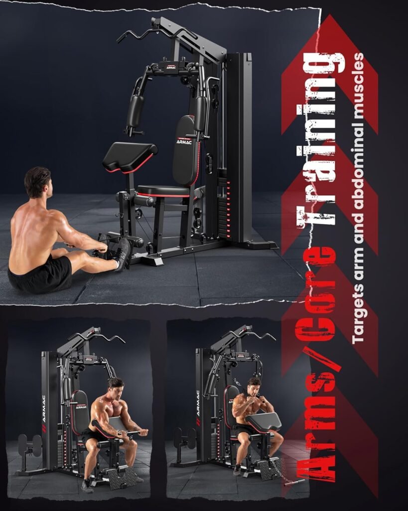 ARMAC Home Gym, Multifunctional Home Gym Equipment, 150LBS Weight Stack Machine, Workout Station with Pulley System, Fly Chest, and Leg Exercise for Full Body Training