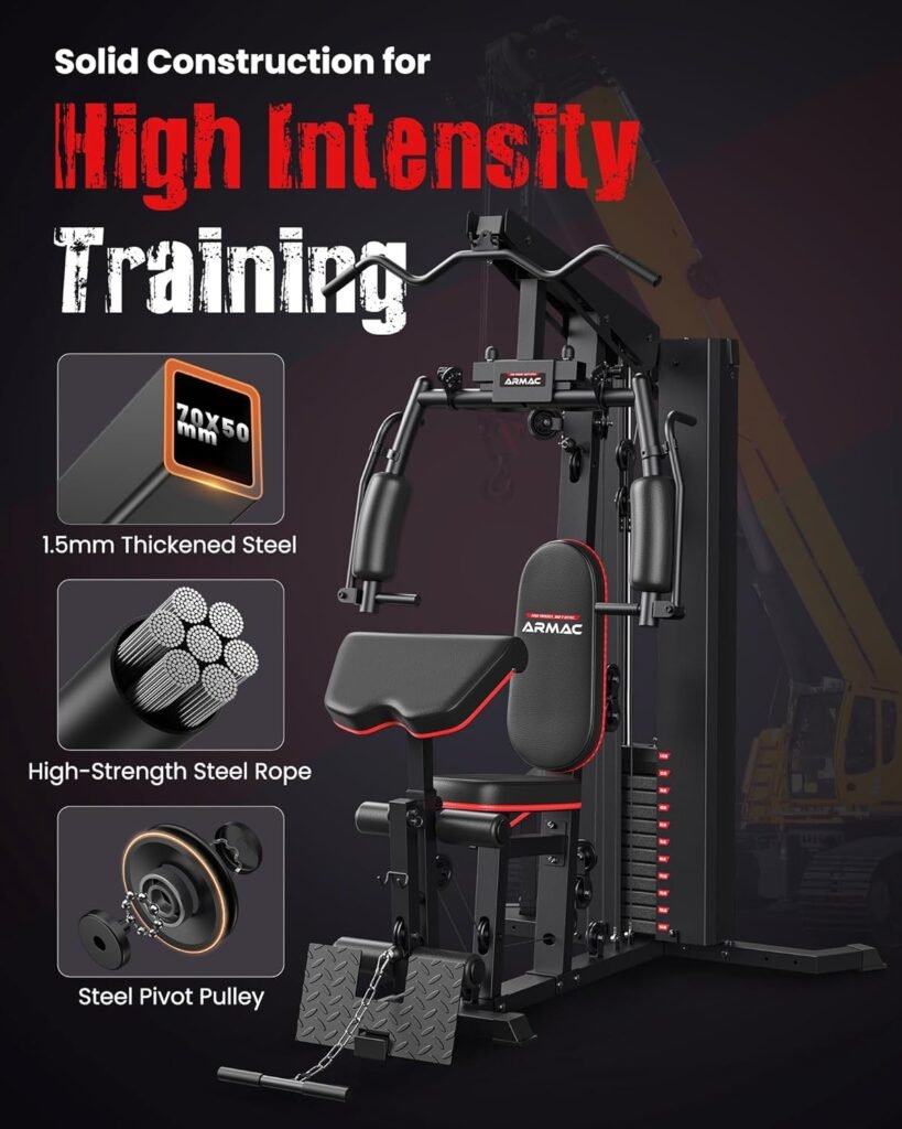 ARMAC Home Gym, Multifunctional Home Gym Equipment, 150LBS Weight Stack Machine, Workout Station with Pulley System, Fly Chest, and Leg Exercise for Full Body Training