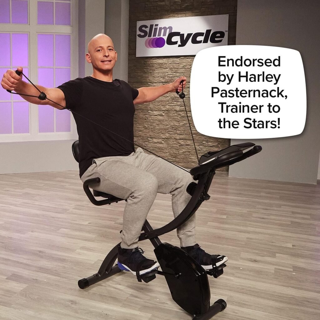 BulbHead As Seen On TV Slim Cycle Stationary Bike, Most Comfortable Exercise Machine, Thick, Extra-Wide Seat  Back Support Cushion, Recline or Upright Position, Twice The Results in Half The Time