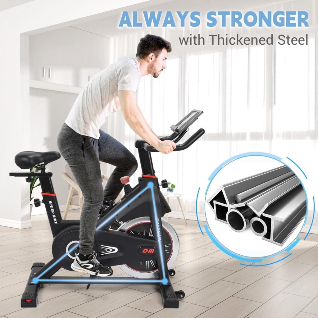 DMASUN Exercise Bike, Indoor Cycling Bike Stationary, Cycle Bike with Comfortable Seat Cushion, Digital Display with Pulse