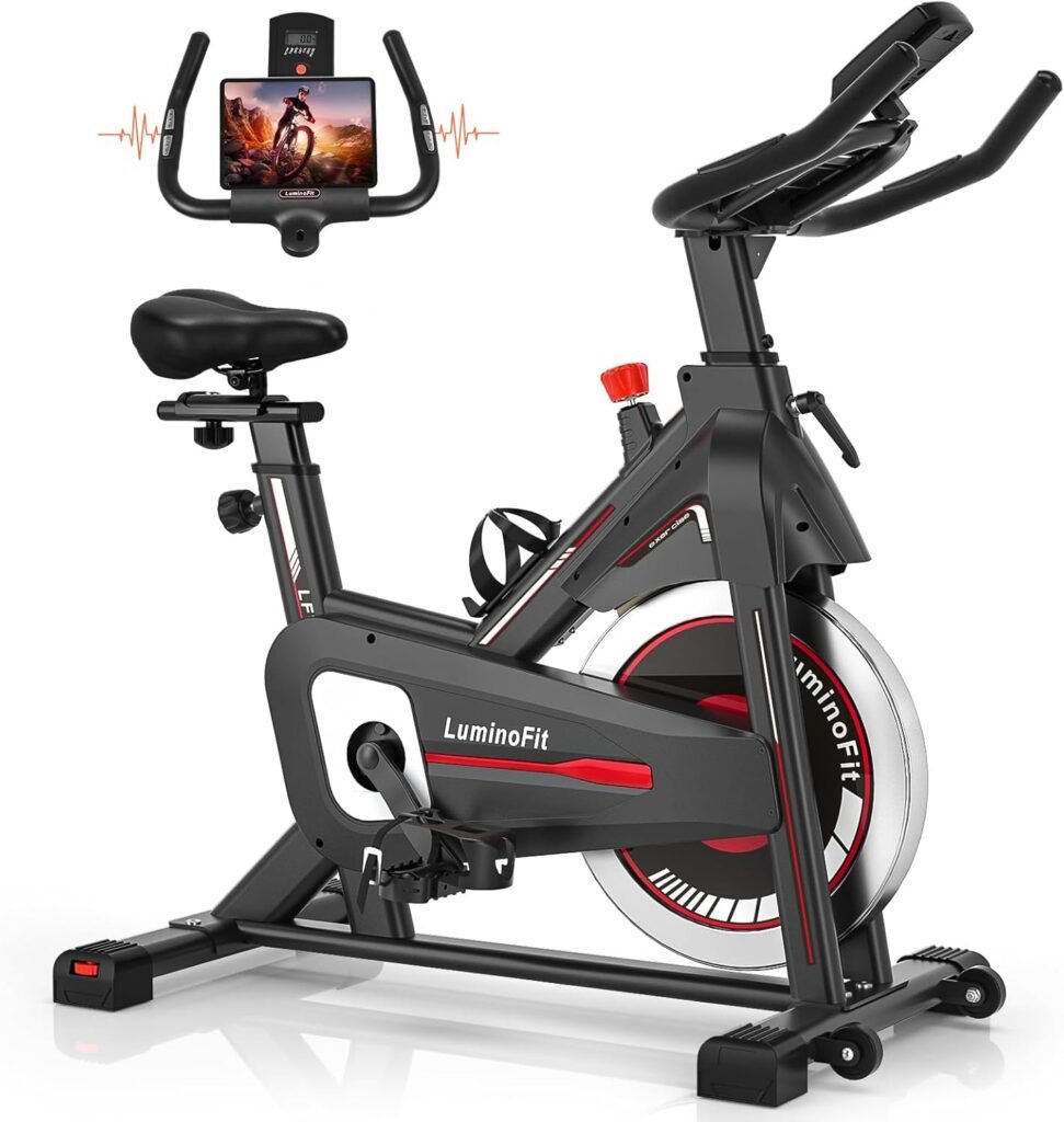 Exercise Bike, Brake Pad/Magnetic Resistance Stationary Bikes for Home with 330lbs/350lbs Weight Capacity, Indoor Cycling Bike with Silent Belt Drive System, Tablet Holder, LCD Monitor