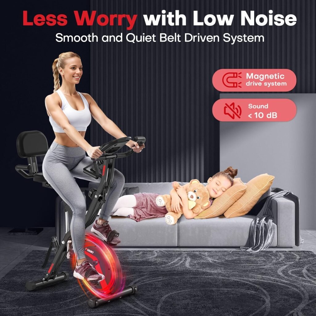 Exercise Bike, MOSUNY 5-in-1 Stationary Bike With 10DB Super-Silent, Folding Exercise Bike with 16-Level Adjustable Magnetic Resistance, 350 LBS Indoor Cycling Bike For Home Workout