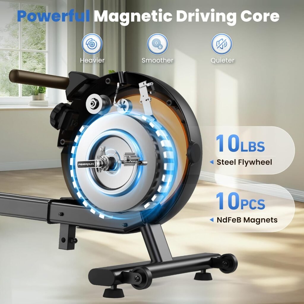FEIERDUN Rowing Machine for Home use, Magetic Rower with APP, Row Machine with 350LBS Loading Capacity, Rower Machine with Dual Slide Rail
