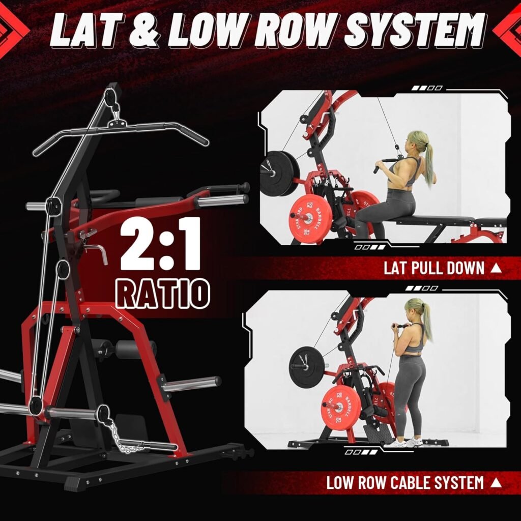GMWD Leverage Gym, 2:1 Ratio Lever Gym with LAT Low Row System, 2055LB Multi Bench Press Machine with Weight Bench for Strength Training, Adjustable Full Body Workout Machine for Home Gym