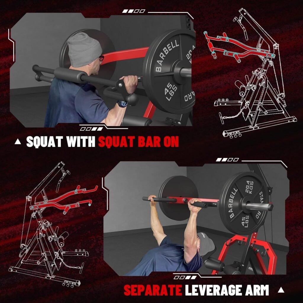 GMWD Leverage Gym, 2:1 Ratio Lever Gym with LAT Low Row System, 2055LB Multi Bench Press Machine with Weight Bench for Strength Training, Adjustable Full Body Workout Machine for Home Gym