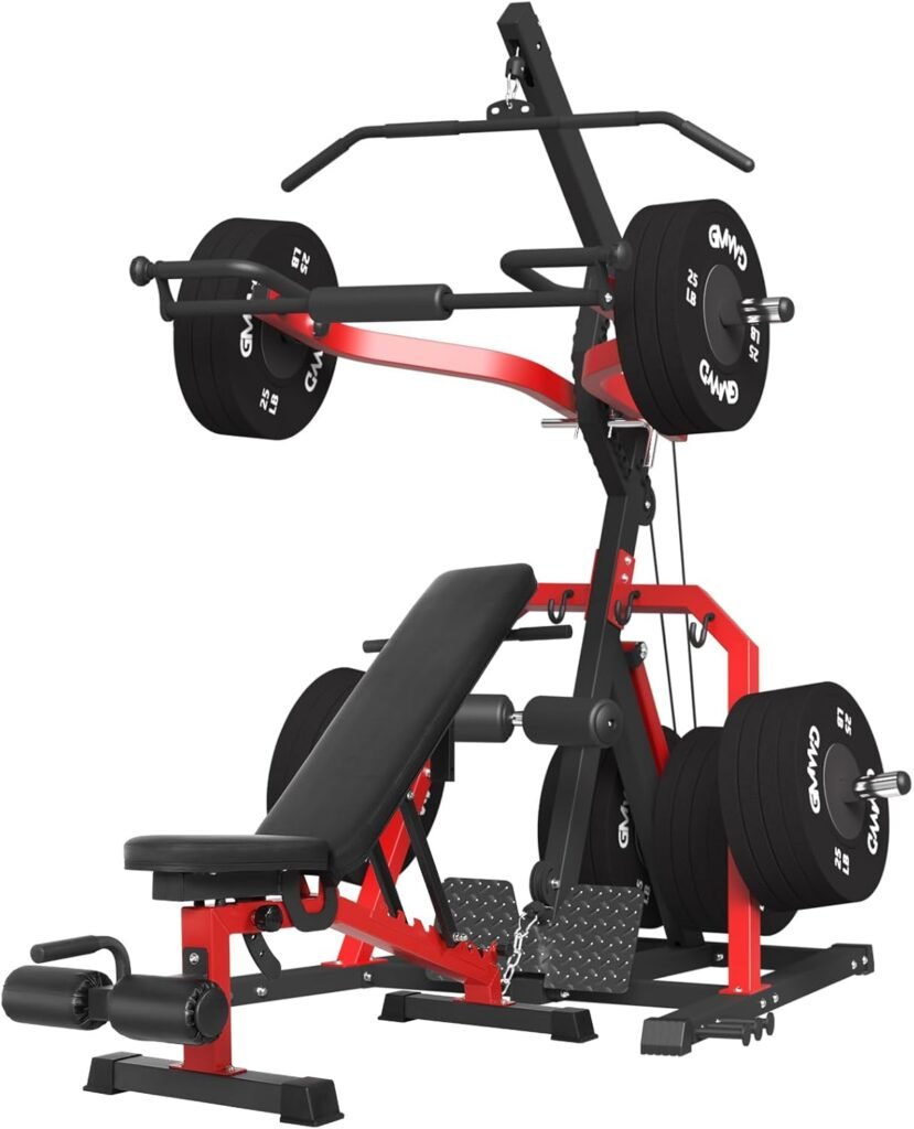 GMWD Leverage Gym, 2:1 Ratio Lever Gym with LAT Low Row System, 2055LB Multi Bench Press Machine with Weight Bench for Strength Training, Adjustable Full Body Workout Machine for Home Gym