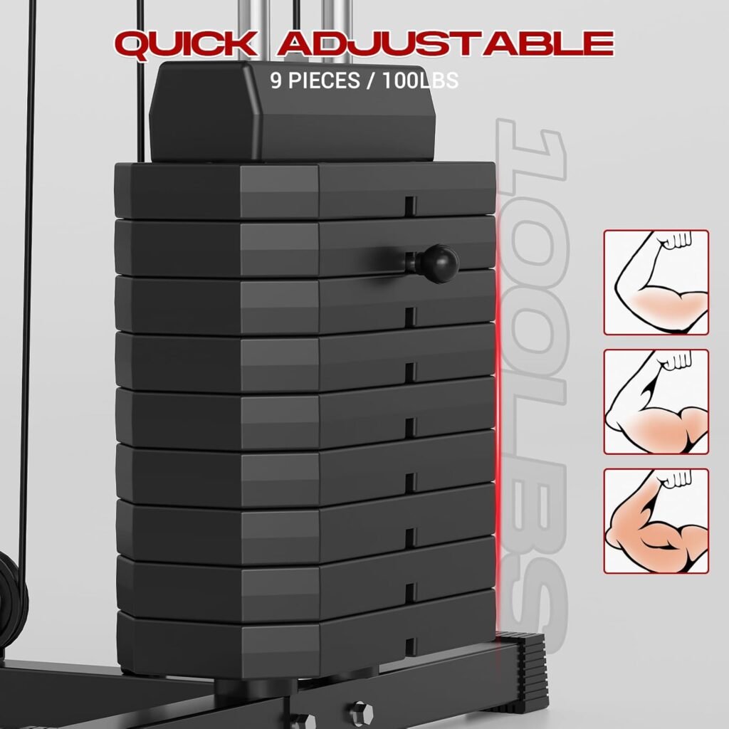 Gym Machine System, Multifunctional Weight Machine, Full Body Workout Station Exercise Equipment with 100LBS Weight Stack, All in One Home Gym with Pulley System for Strength Training