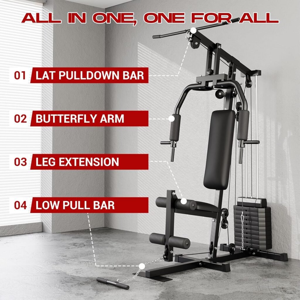 Gym Machine System, Multifunctional Weight Machine, Full Body Workout Station Exercise Equipment with 100LBS Weight Stack, All in One Home Gym with Pulley System for Strength Training