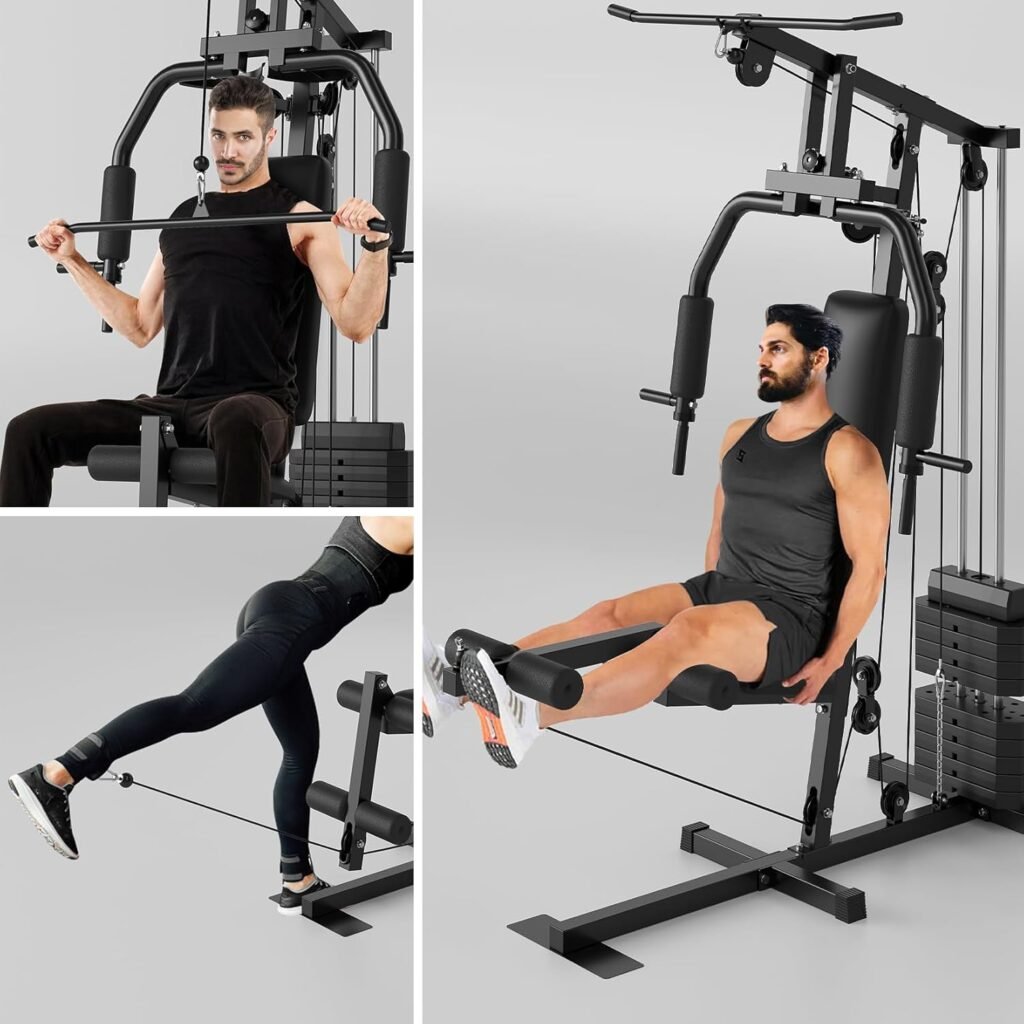 Gym Machine System, Multifunctional Weight Machine, Full Body Workout Station Exercise Equipment with 100LBS Weight Stack, All in One Home Gym with Pulley System for Strength Training