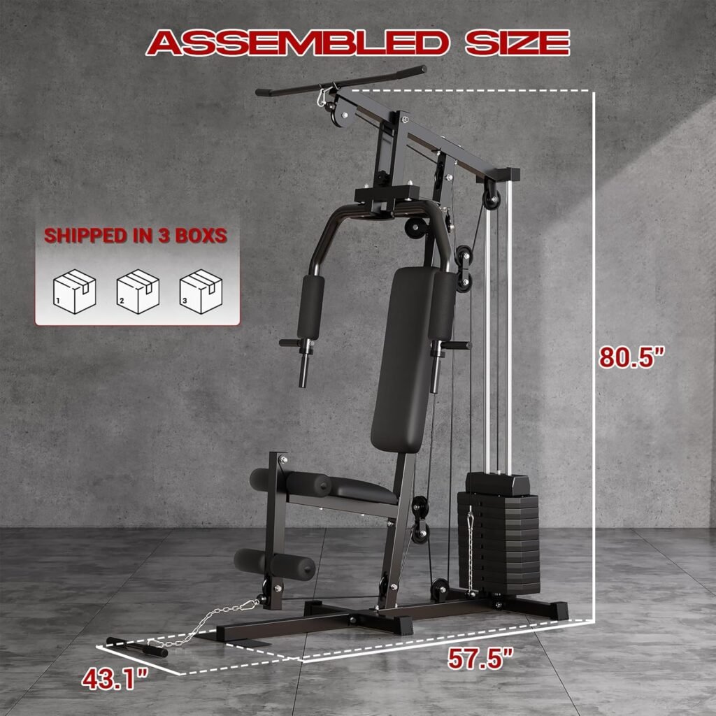 Gym Machine System, Multifunctional Weight Machine, Full Body Workout Station Exercise Equipment with 100LBS Weight Stack, All in One Home Gym with Pulley System for Strength Training