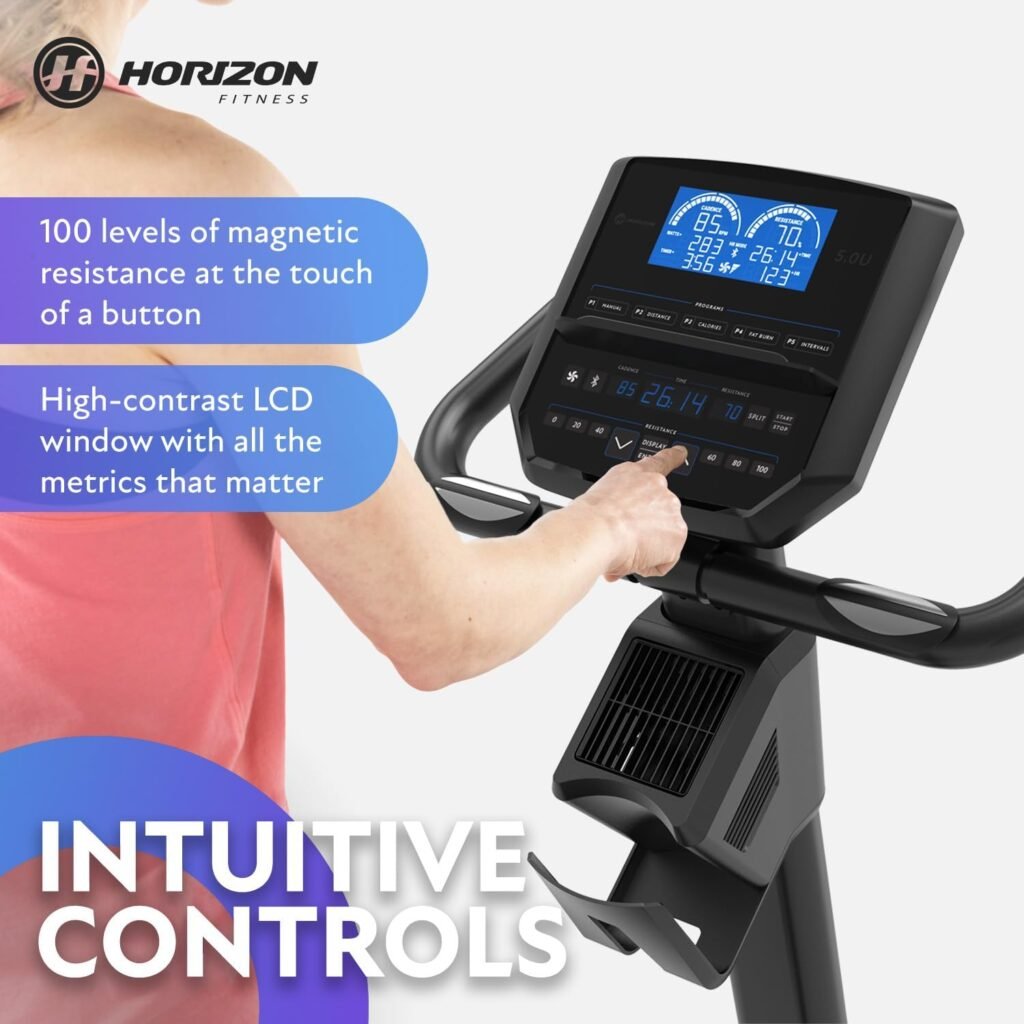 Horizon Fitness 5.0U Upright Bike, Fitness  Cardio, Magnetic Resistance Cycle with Bluetooth, Padded Seat, Step-through Frame, and 300lb Weight Capacity