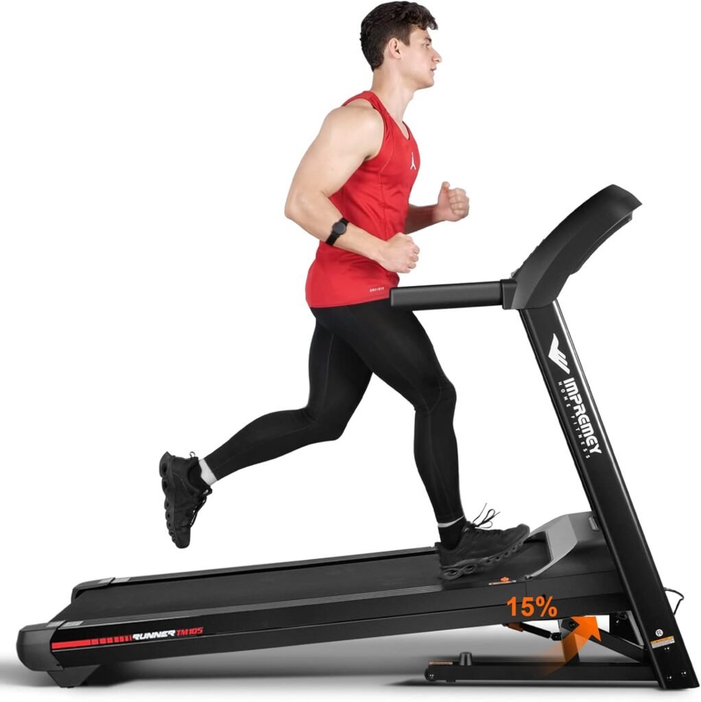 Impremey Folding Treadmill with Auto Incline 15%, 3.5HP, 350 Lb Capacity, 11 MPH, 50 x 19 Ultra Large Running Area, Heart Rate Monitor Armband, HRC Training for Home Walking and Running