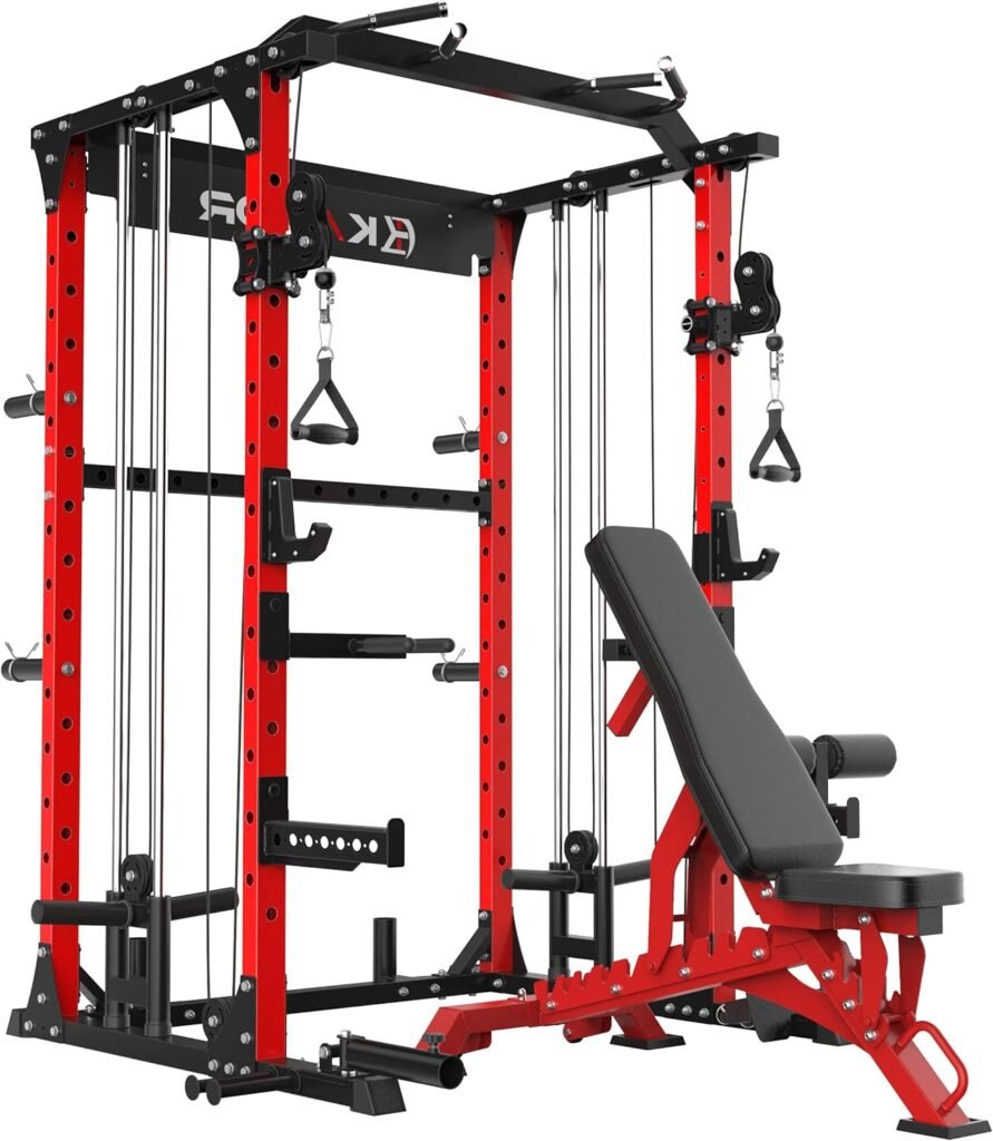 KABOR Power Cage, 1800lbs Multi-Functional Power Rack with Dual Pulley System and Leg Holder, TL100 Squat Rack Home Gym Fitness