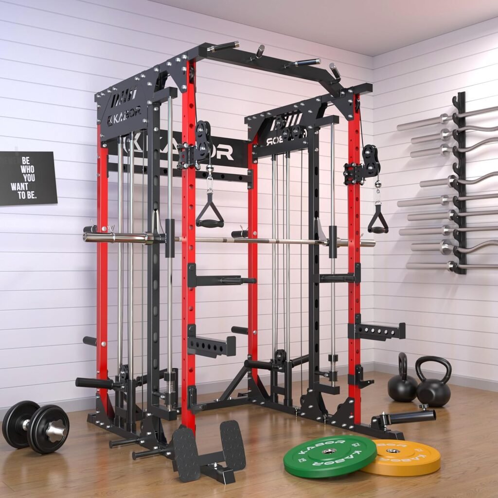 KABOR Power Cage, 1800lbs Multi-Functional Power Rack with Dual Pulley System and Leg Holder, TL100 Squat Rack Home Gym Fitness