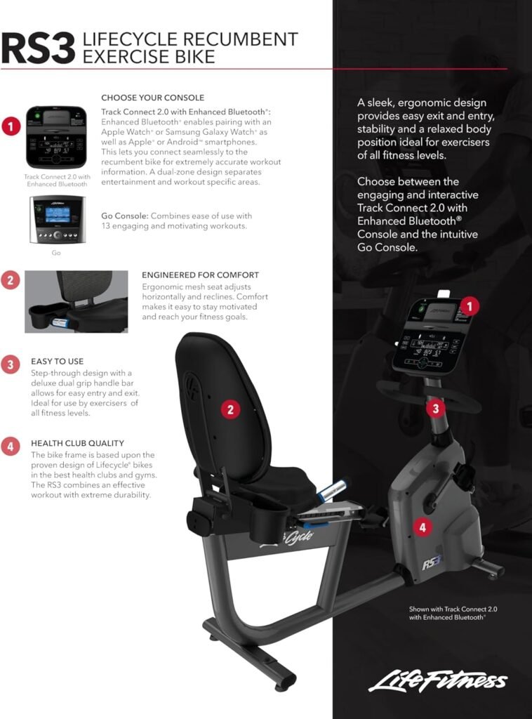 Life Fitness RS3 Recumbent Indoor Cycling Exercise Bike with Go Console