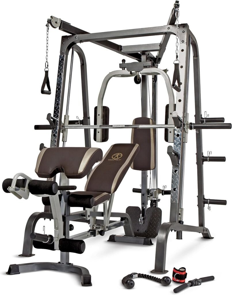 MARCY Pro Smith Cage Workout Machine Full Body Training Home Gym Equipment System with Leg Developer, Press Bar, PEC Deck, and Squat Rack