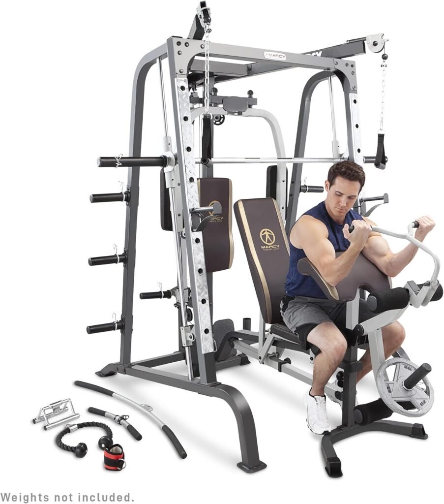 MARCY Pro Smith Cage Workout Machine Full Body Training Home Gym Equipment System with Leg Developer, Press Bar, PEC Deck, and Squat Rack