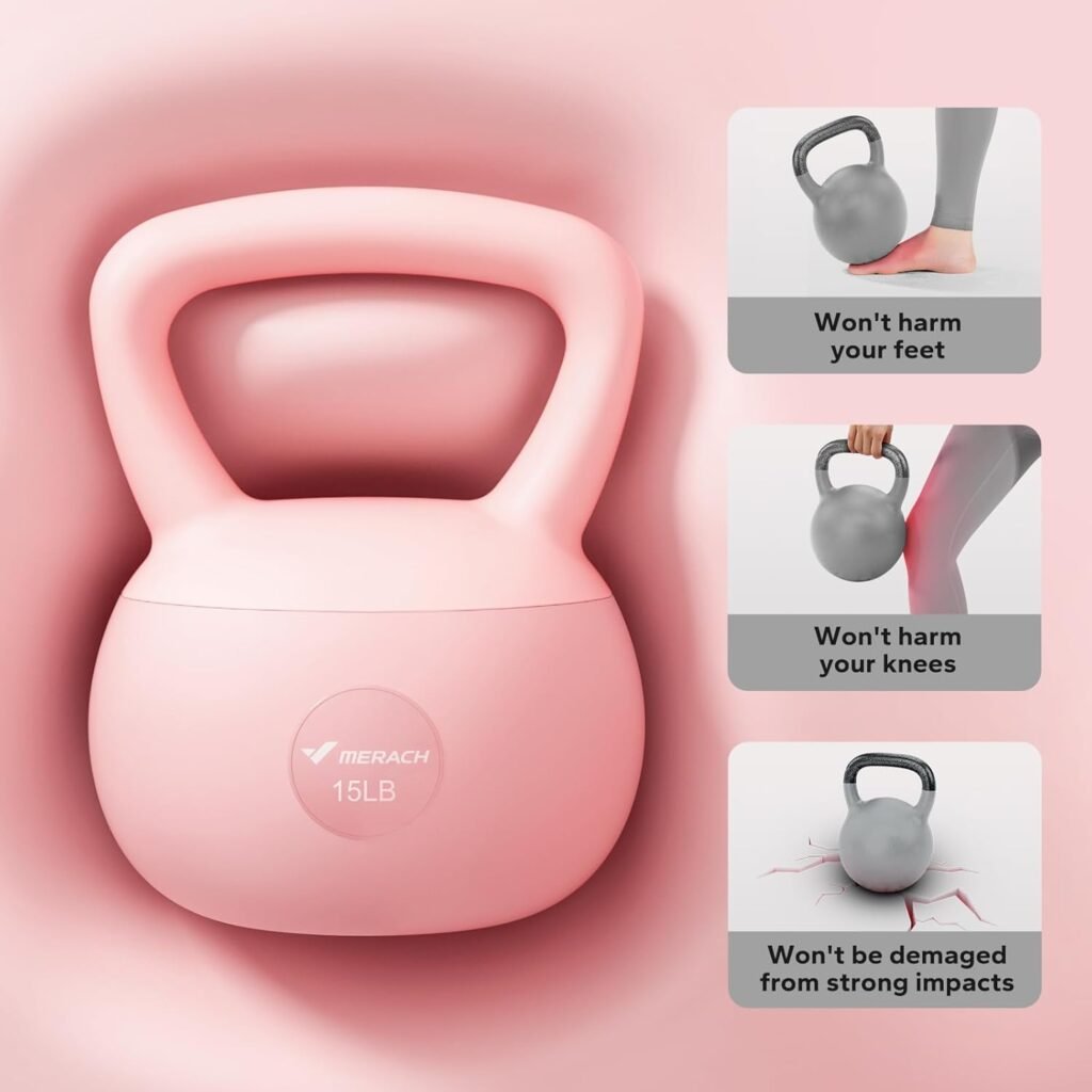 MERACH Soft Kettlebell, Non-Slip Wide-Grip Handle, Soft Cushioned Horizontal Base, Filled with Fine Mineral Sand, Premium Kettle Bell for Safe Strength Training