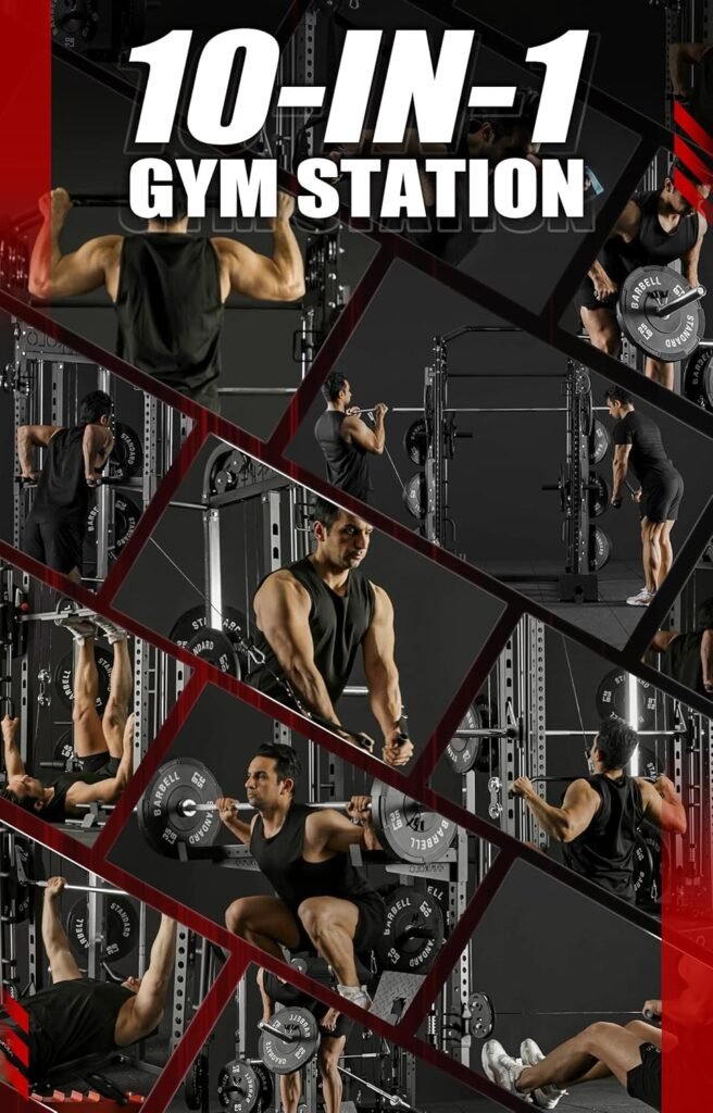 Mikolo Smith Machine, Power Cage with Cable Crossover, Smith Bar and Vertical Leg Press, Power Rack Squat Rack with More Training Attachments