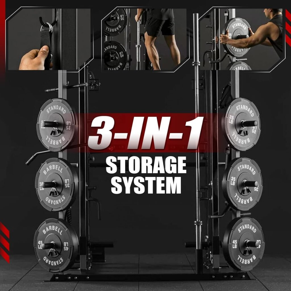 Mikolo Smith Machine, Power Cage with Cable Crossover, Smith Bar and Vertical Leg Press, Power Rack Squat Rack with More Training Attachments