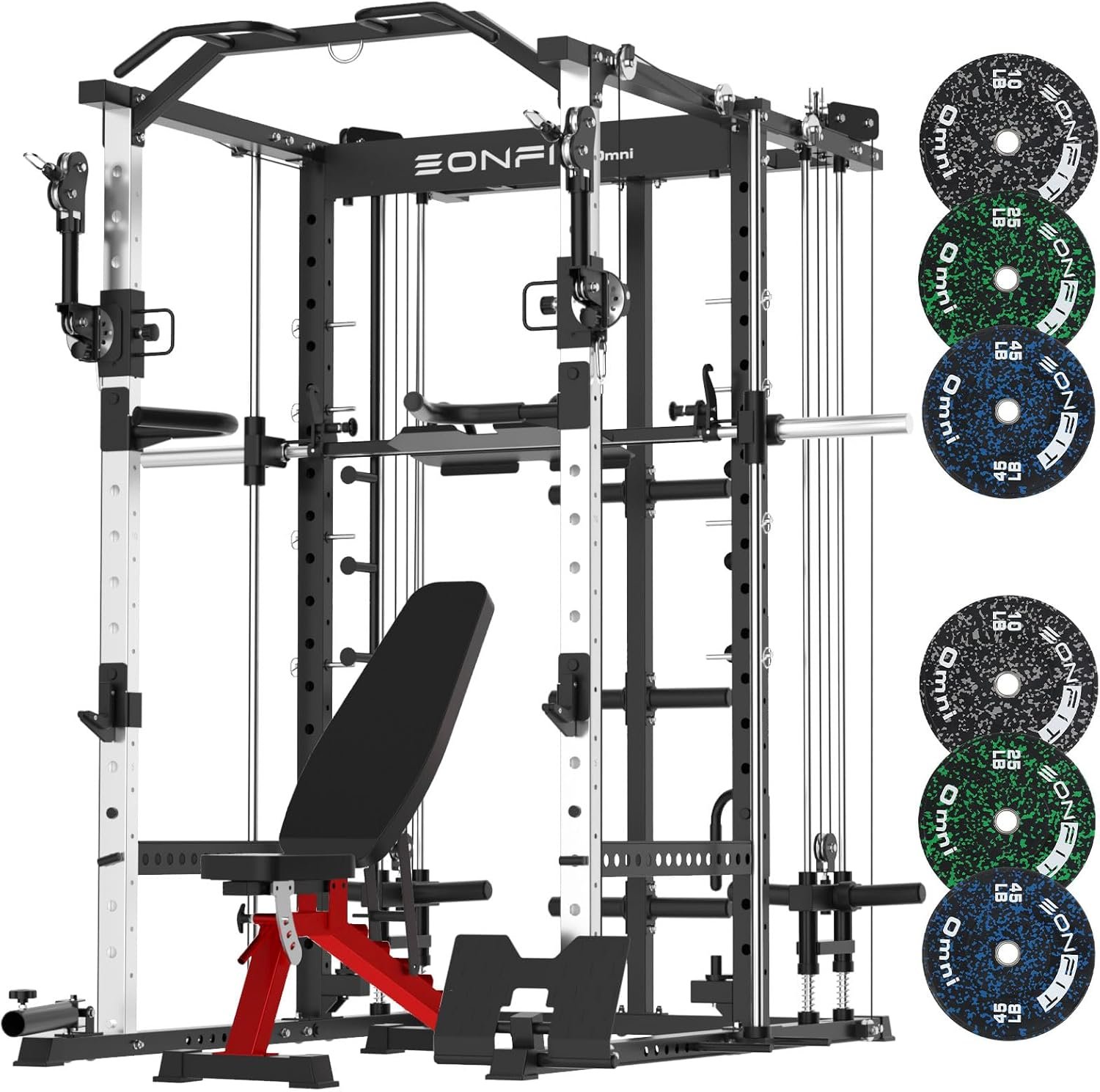 Multi-Functional Machine Home Gym, All-in-One Power Cage Squat Rack with 360°Adjustable Cable Crossover Machine, Two LAT Pull-Down Systems, Training Equipment with More Attachments
