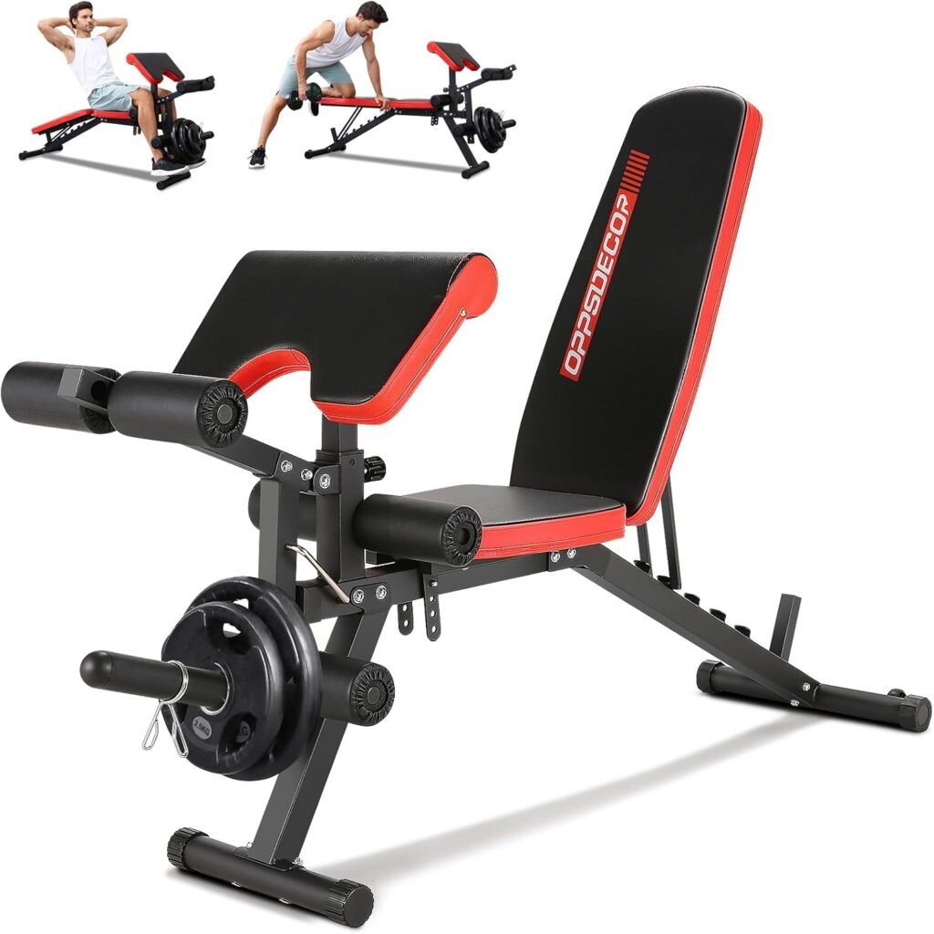 OPPSDECOR 800LBS Adjustable Weight Bench, Multifunctional Bench Press Set, Workout Bench w/Preacher Curl Pad  Leg Developer, Flat Incline Decline Strength Training Weight Bench for Full Body Workout