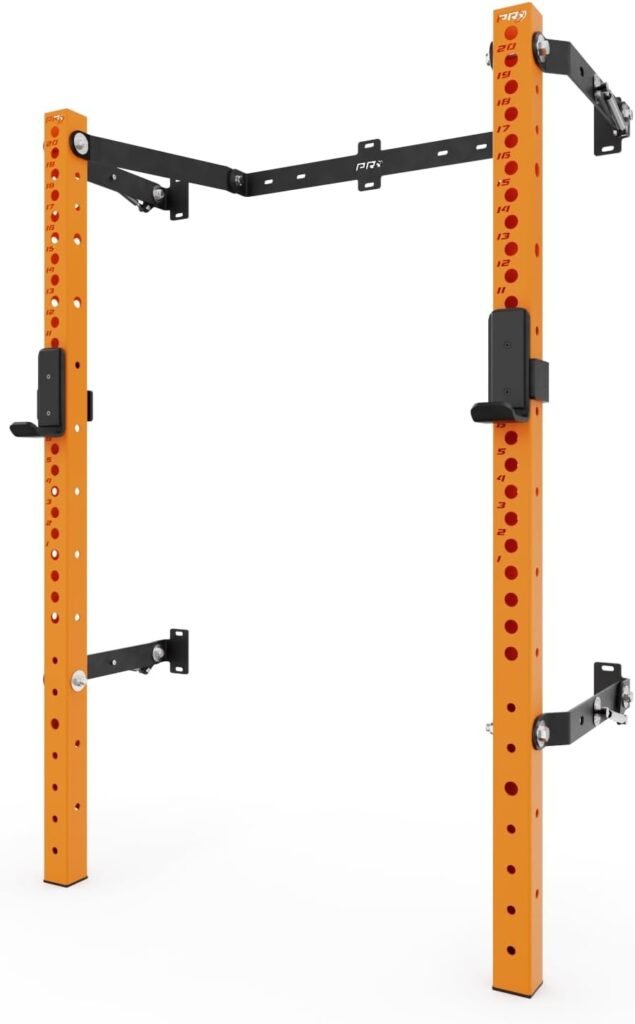 PRx Performance Profile PRO 73 Folding Squat Rack, Wall Mounted Home Gym System, 3x3 Uprights, 10 Color Powder Coat Options, Bench Press Stand with J-Hooks