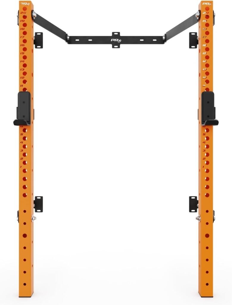 PRx Performance Profile PRO 73 Folding Squat Rack, Wall Mounted Home Gym System, 3x3 Uprights, 10 Color Powder Coat Options, Bench Press Stand with J-Hooks