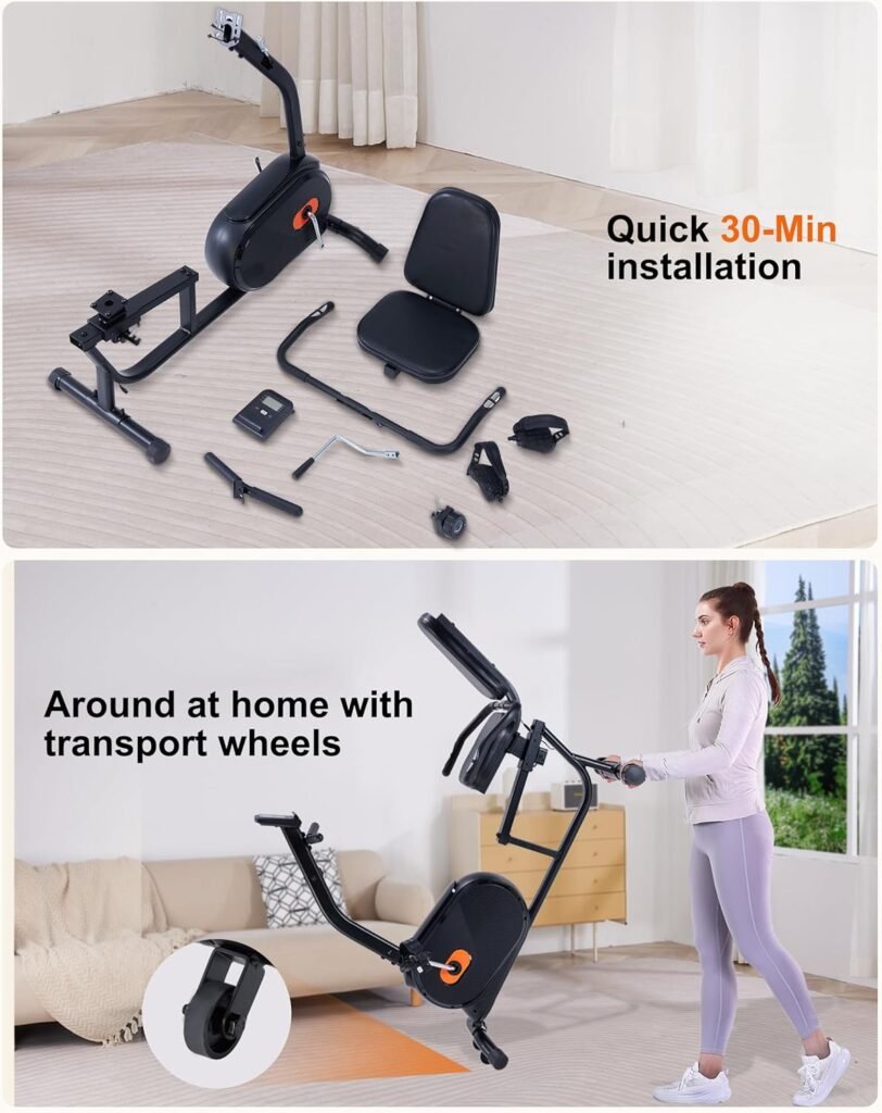 Recumbent Exercise Bike for Seniors Adults - ECHANFIT Recumbent Bikes for Home with Bluetooth, 16 Levels Magnetic Resistance, Comfortable Seat, Pulse Sensor, 350 LB Weight Capacity