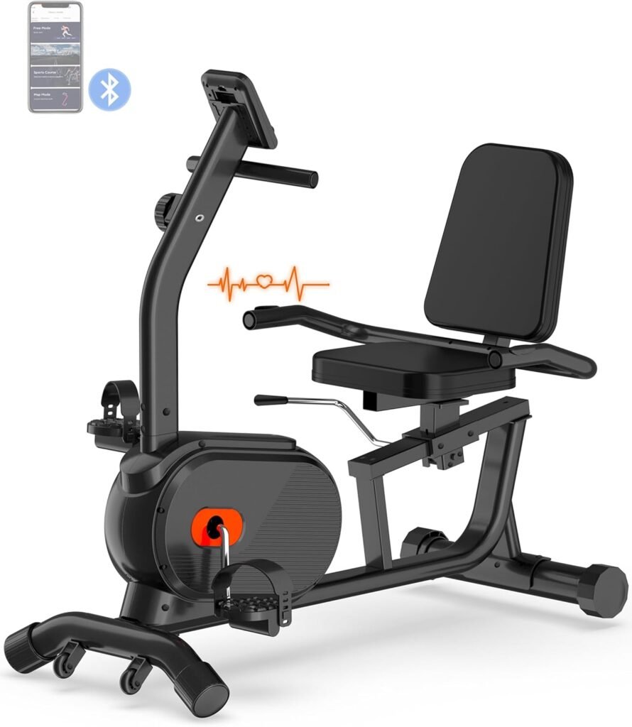 Recumbent Exercise Bike for Seniors Adults - ECHANFIT Recumbent Bikes for Home with Bluetooth, 16 Levels Magnetic Resistance, Comfortable Seat, Pulse Sensor, 350 LB Weight Capacity