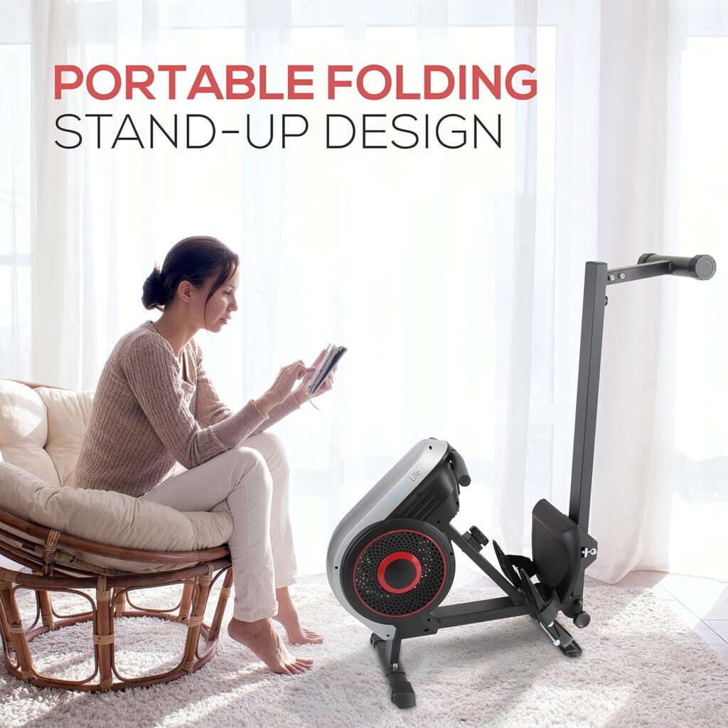 SereneLife Digital Folding Rowing Machines Magnetic - 8 Level Magnetic Resistance Rowing Machine Exercise - Foldable Travel Portable Rower Fitness Trainer Rowing Machine with LCD Monitor