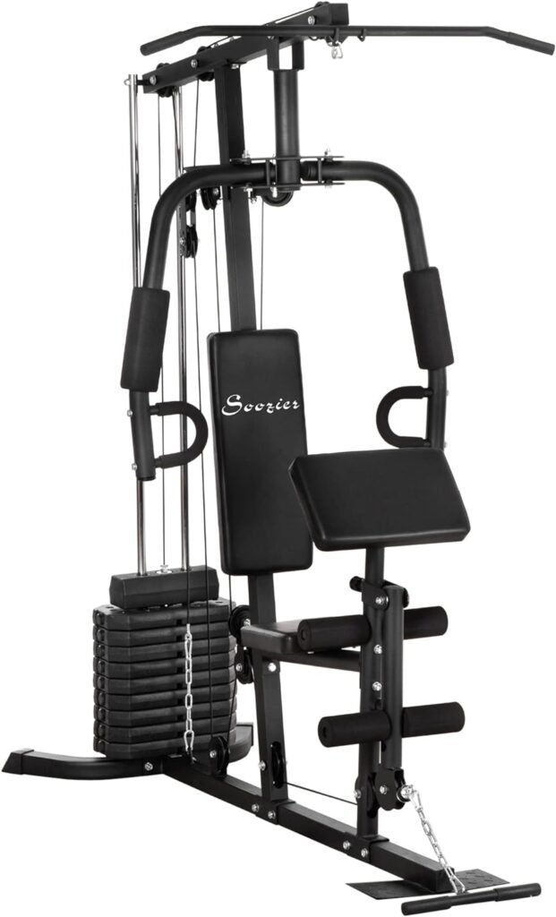 Soozier Home Gym System, Multifunction Workout Station with 100Lbs Weight Stack, 100Lbs Resistance for Full Body Workout Machine