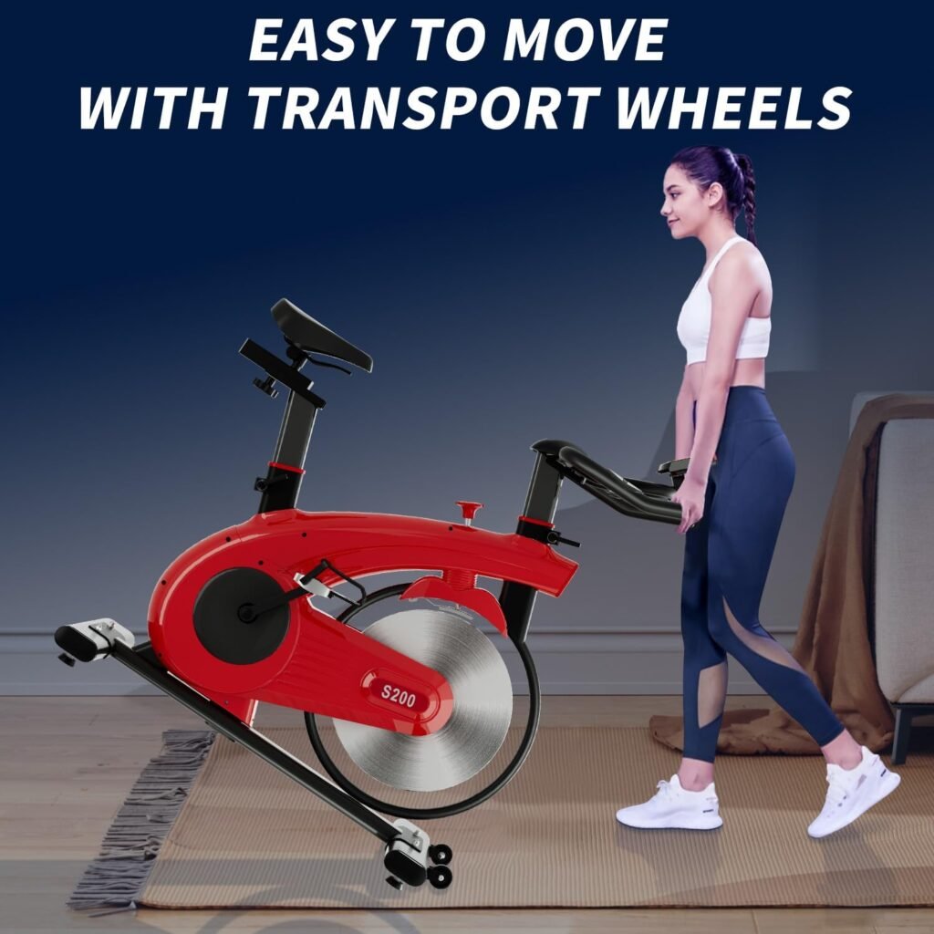 Stationary Bikes for Home, Adjustable Indoor Stationary Exercise Bike, 300 lb Weight Capacity, with LED Display, Red
