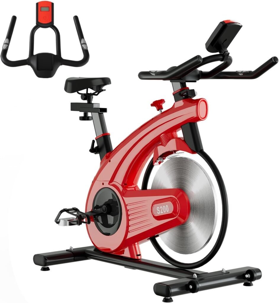 Stationary Bikes for Home, Adjustable Indoor Stationary Exercise Bike, 300 lb Weight Capacity, with LED Display, Red