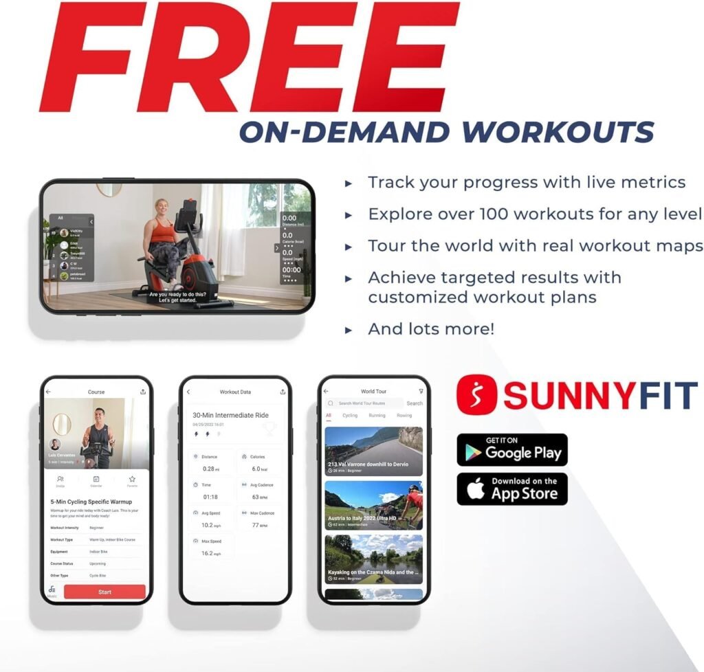 Sunny Health  Fitness Compact Performance Recumbent Bike with Dual Motion Arm Exercisers, Quick Adjust Seat  Optional Exclusive SunnyFit App Enhanced Bluetooth Connectivity