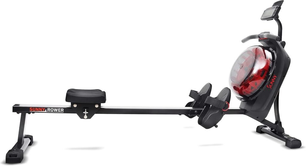 Sunny Health  Fitness Elite Water Rowing Machine with High Resistance Vertical Tank, Optional Exclusive Bluetooth SunnyFit App