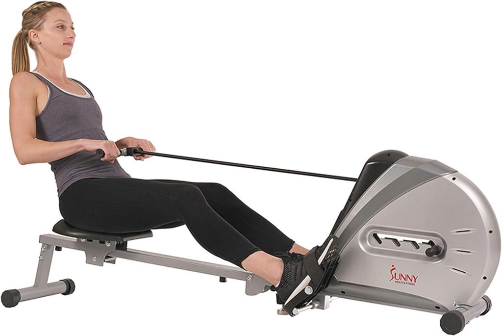 Sunny Health  Fitness Rowing Machine Rower Ergometer with Digital Monitor, Inclined Slide Rail, 220 LB Max Weight and Foldable - SF-RW5606