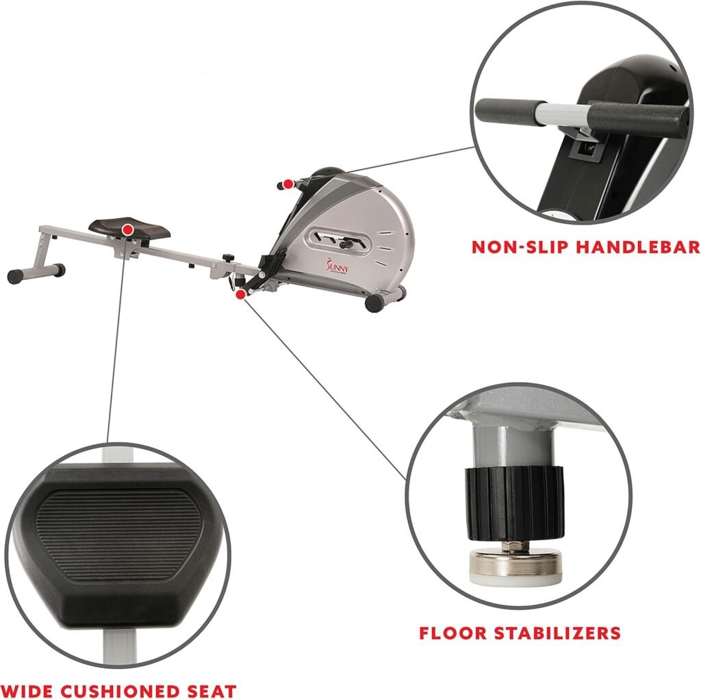Sunny Health  Fitness Rowing Machine Rower Ergometer with Digital Monitor, Inclined Slide Rail, 220 LB Max Weight and Foldable - SF-RW5606