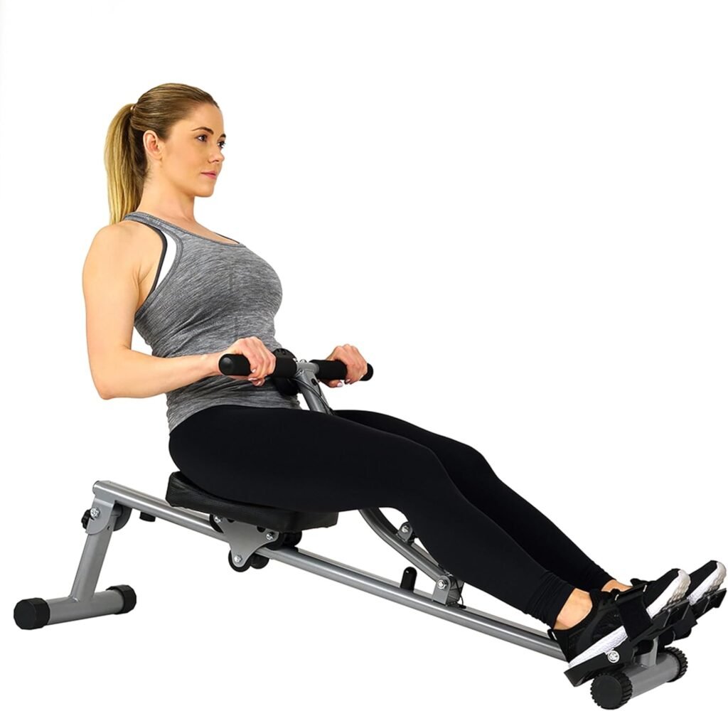 Sunny Health  Fitness Rowing Machine Rower with 12 Level Adjustable Resistance, Digital Monitor and 220 LB Max Weight SF-RW1205 + Home Gym Foam Floor Protector Mat