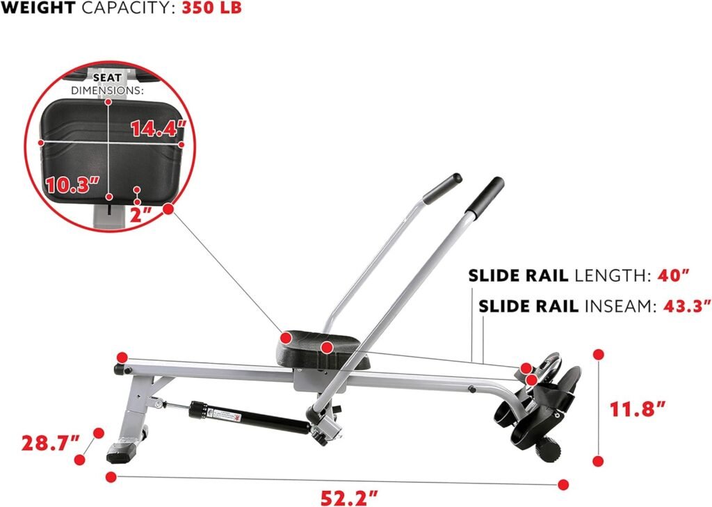 Sunny Health  Fitness Smart Compact Full Motion Rowing Machine, Full-Body Workout, Low-Impact, Extra-Long Rail, 350 LB Weight Capacity and Optional SunnyFit® App Enhanced Connectivity