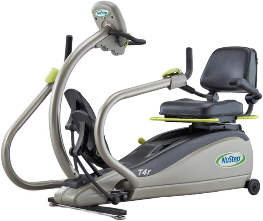 T4r Recumbent Cross Trainer Stepper, Gray/Green, Low-Impact Exercise with Adjustable Arm  Leg Position, 360-Degree Swivel Seat, Engaging Programs,  Compatible with Free NuStep Wellness App