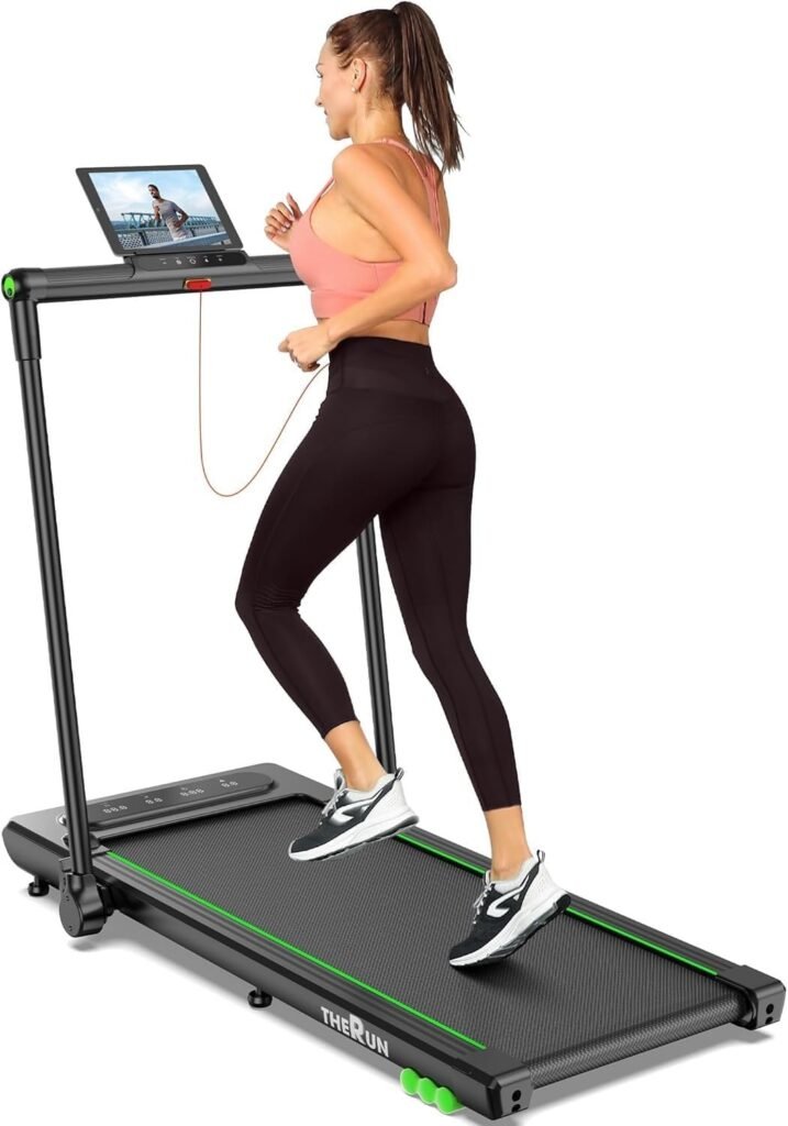 THERUN 2.5HP Treadmill, 2 in 1 Under Desk Walking Pad Treadmill, Electric Compact Space Folding Treadmill for Home Office with LED Touch Screen 0.6-7.6MPH Wider Running Belt, No Assembly Needed