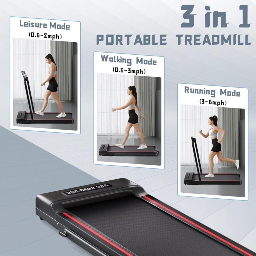 Treadmill-Walking Pad-Under Desk Treadmill-3 in 1 Folding Treadmill-Treadmills with Handle Bar for Home-Black Red