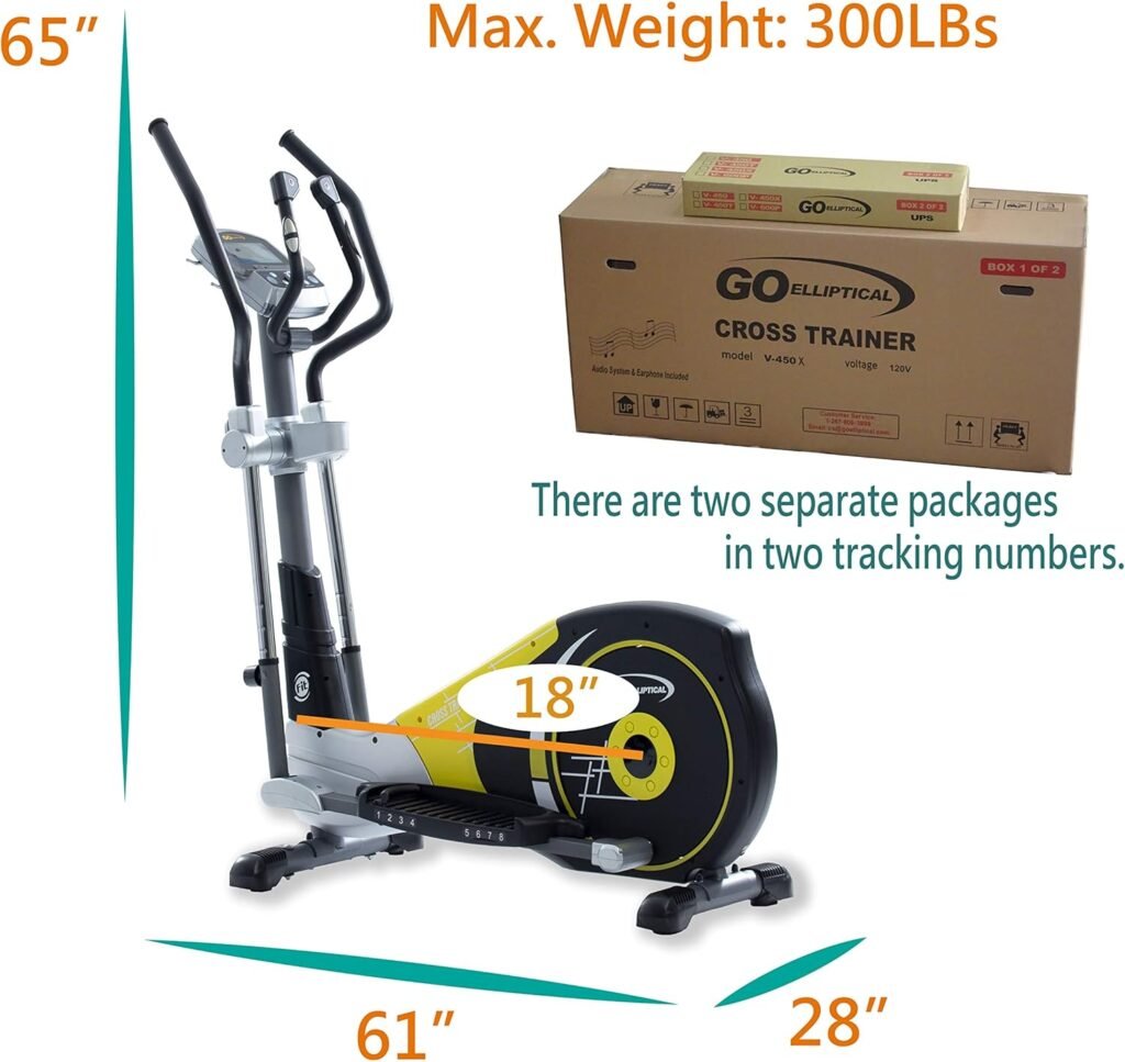 V-450X Standard Stride 18” Programmable Elliptical Exercise Cross Trainer with Adjustable Arms and Pedals and HRC Control Program for Cardio Fitness Strength Conditioning Workout