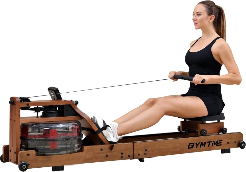 Water Rowing Machine for Home Use, Classic Solid Wood Rower Machine with Bluetooth Monitor for Whole Body Exercise Cardio Training Indoor Gym Sports Training Equipment