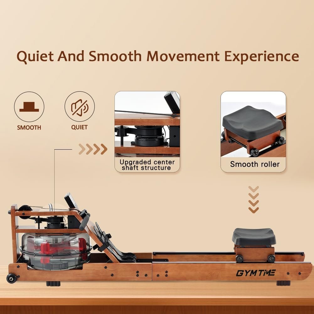 Water Rowing Machine for Home Use, Classic Solid Wood Rower Machine with Bluetooth Monitor for Whole Body Exercise Cardio Training Indoor Gym Sports Training Equipment