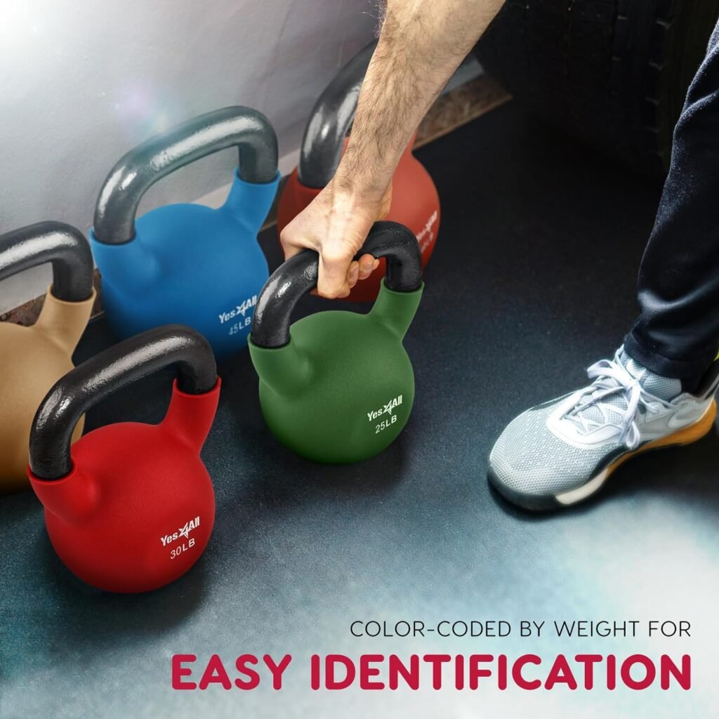 Yes4All Neoprene Coated  Kettlebell Sets - Hand Weights for Home Gym  Dumbbell Weight Set training 50 lb