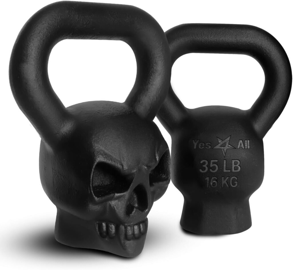 Yes4All Skull Kettlebells 25, 35 lbs - Cast Iron Kettle Bell with Anti Slip Powder Coated Handle - Strength Training Kettlebells for Weightlifting, Conditioning  Cross Training